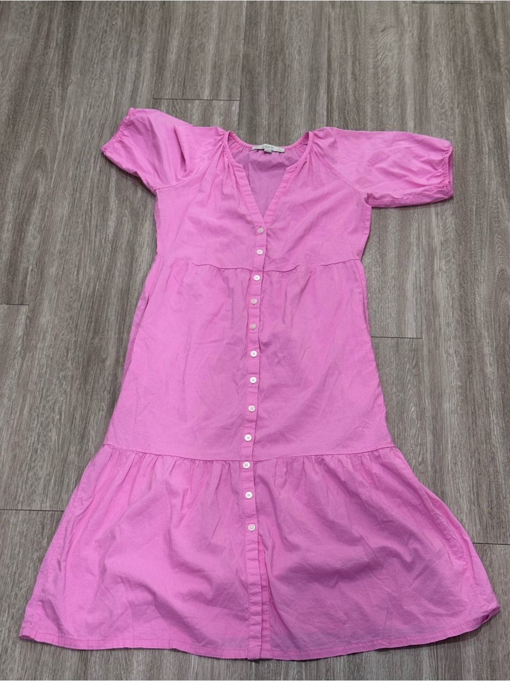 LOFT Pink Button-Front Tiered Casual Dress